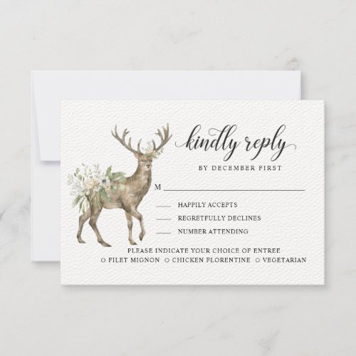 Forest Foliage Deer  Kindly Reply  Meal Options  RSVP Card