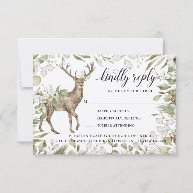 Forest Foliage Deer | Kindly Reply | Meal Options  RSVP Card (Front)