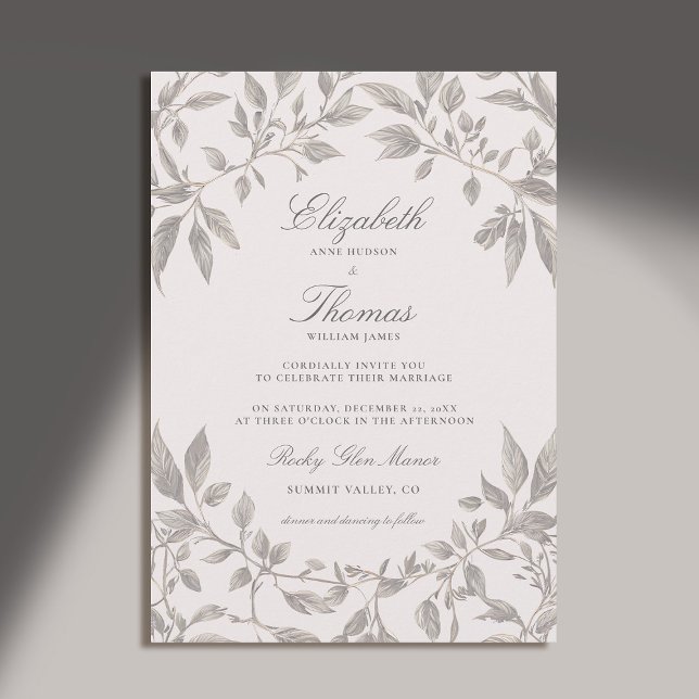 Forest Foliage Frame Pink Modern Classic Wedding Invitation (forest wedding invitation botanical frame elegant classic modern calligraphy earthy brown pink)