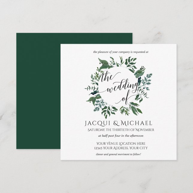 Forest Foliage Leaves Wedding Watercolor | Square Invitation (Front/Back)