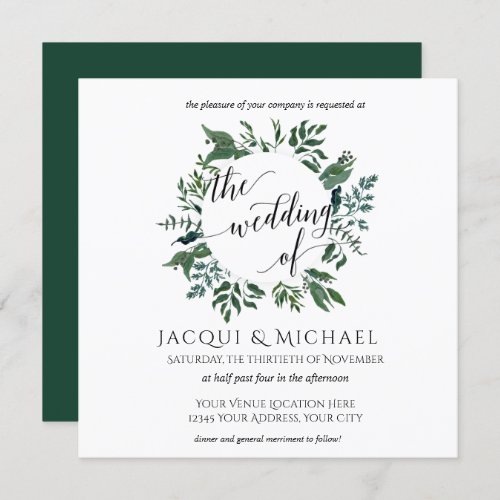 Forest Foliage Leaves Wedding Watercolor  Square Invitation