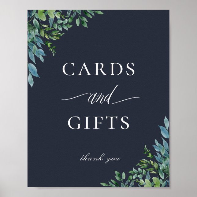 Forest Foliage Navy Blue Cards and Gifts Sign (Front)