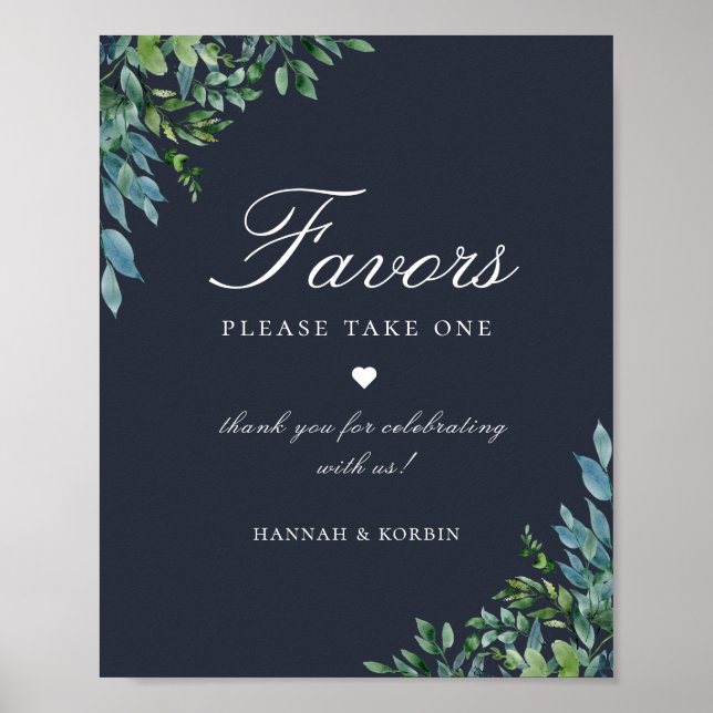 Forest Foliage Navy Blue Favor Wedding Sign (Front)