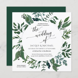 Forest Foliage Wedding Watercolor Wreath Square Invitation