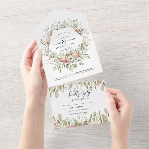 Forest Foliage Winter All in One Wedding Invite