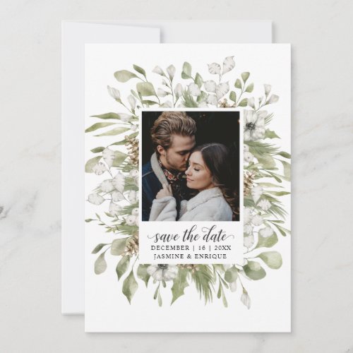 Forest Foliage Winter Wedding  Photo  Save The Date