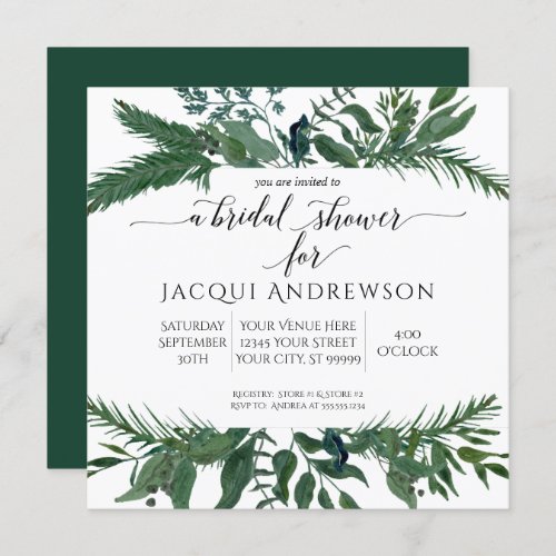 Forest Foliage Wreath Bridal Shower  Square Invitation