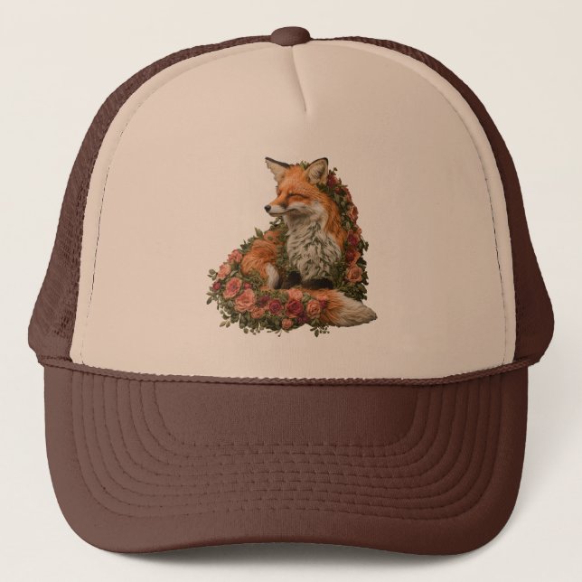 Forest Fox embroidered Puzzle Trucker Hat (Front)