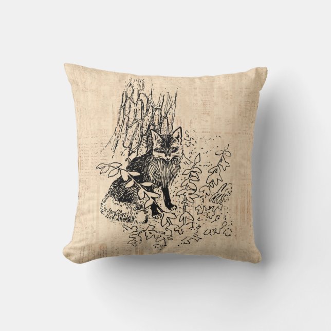 Forest Fox Illustrated Art Classic Style Throw Pillow (Front)