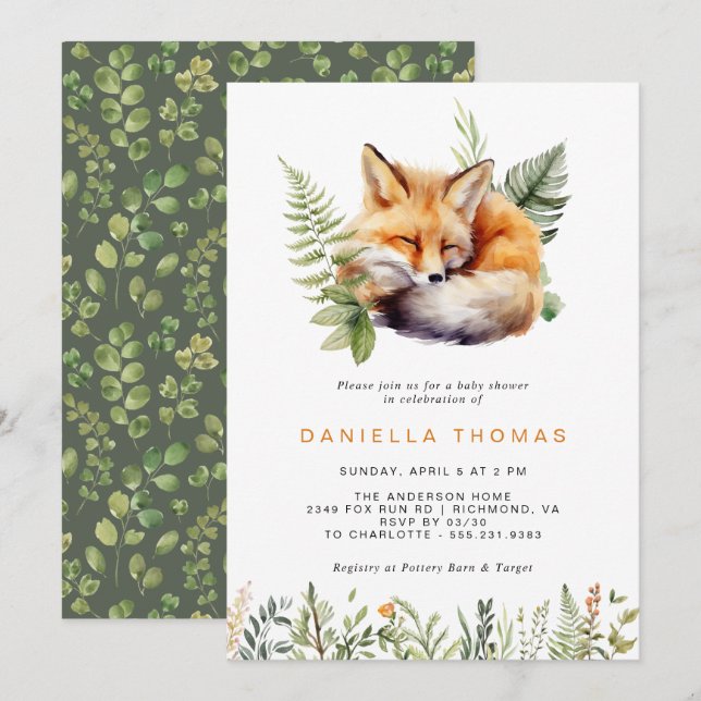 Forest Fox | Modern Gender Neutral Baby Shower Invitation (Front/Back)