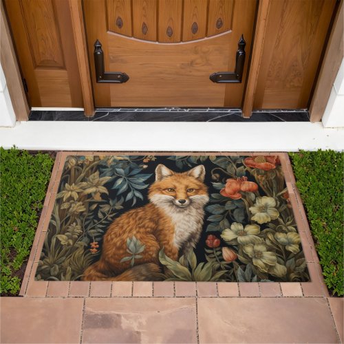 Forest Fox William Morris Cottagecore Botanical Doormat