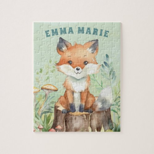 Forest Fox Woodland Animal Kids Personalized  Jigsaw Puzzle