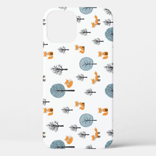 Forest Foxes Vintage White Background iPhone 12 Case