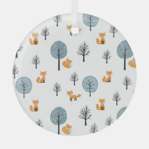 Forest Foxes: Vintage White Background Glass Ornament