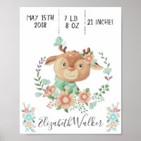 forest friend baby deer birth stats monogram poster