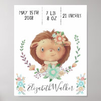 forest friend baby hedgehog birth stats monogram poster