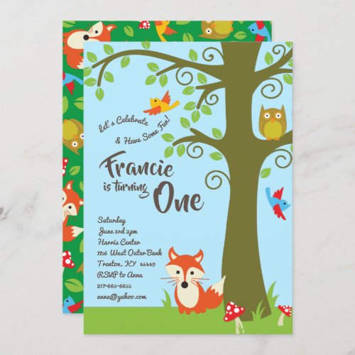 Forest Friends 1st Birthday Cute Invitations