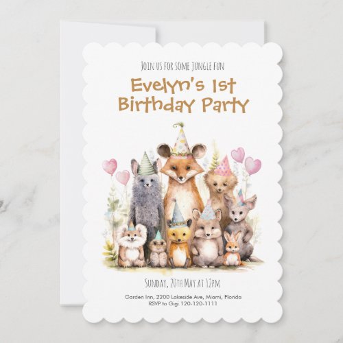 Forest Friends 1st Birthday Party Invitation