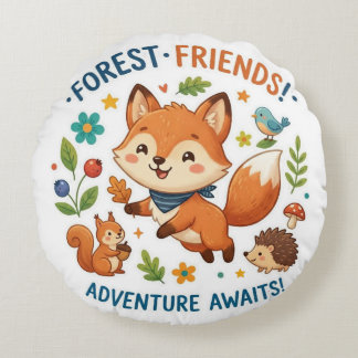 Forest Friends Adventure Awaits Round Pillow