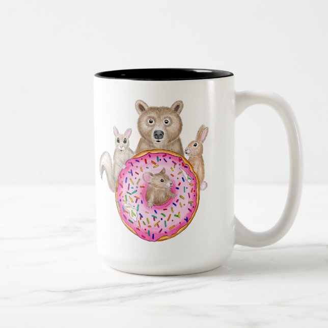 Forest Friends and Donut Whimsical Illustrated mug (Right)