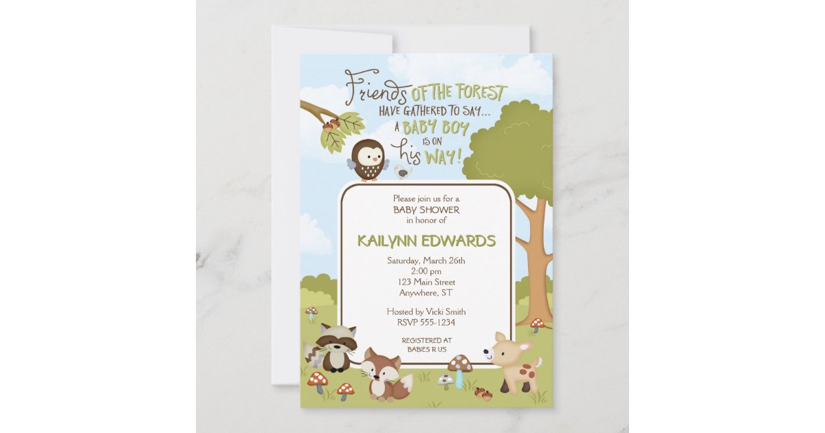 Forest Friends Baby BOY Shower Invitation | Zazzle