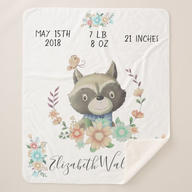 forest friends baby deer birth stats sherpa blanket (Front)