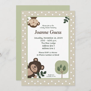 Forest Friends Bear & Monkey Baby Shower Invitation