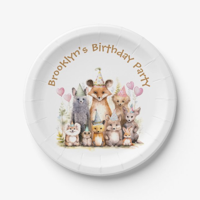 Forest Friends Birthday Party Paper Plates (Front)