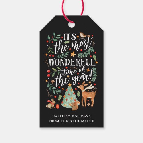 Forest Friends  Black  Holiday Gift Tags