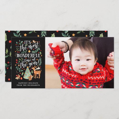 Forest Friends  Black  Photo Holiday Card