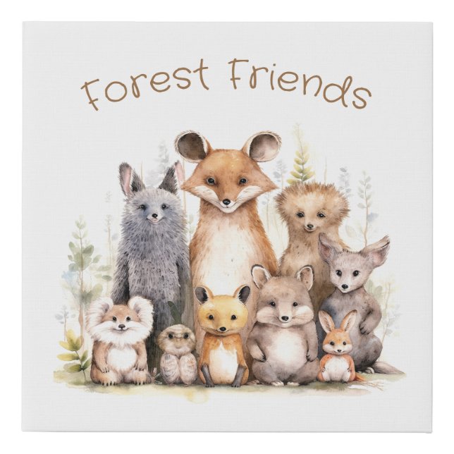 Forest Friends | Cute Animals | Nursery & Kids Faux Canvas Print (Front)