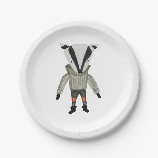 Forest Friends Cute Little Badger Paper Plates (Front)