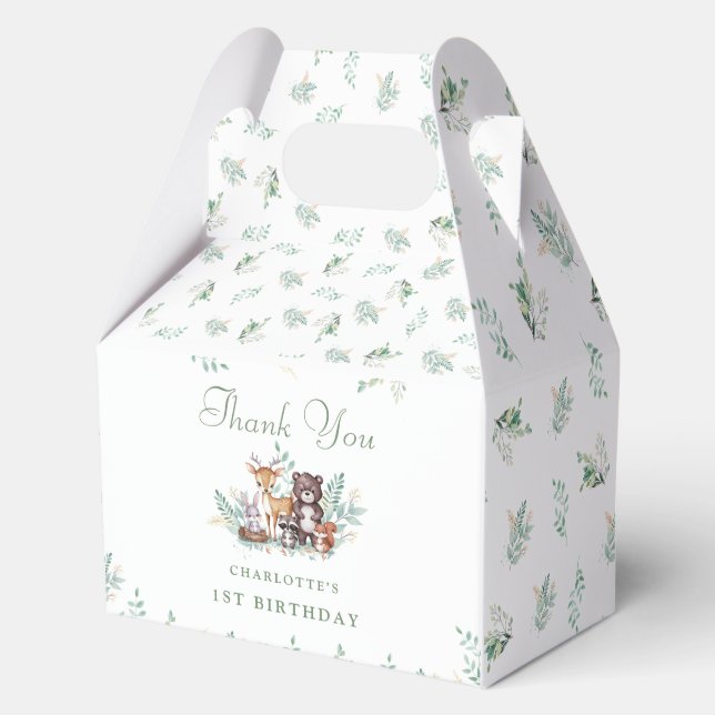 Forest Friends first birthday Favor Box (Front)