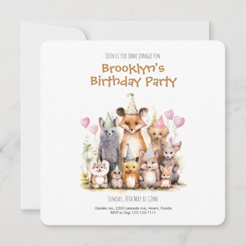 Forest Friends Flat Card Birthday Party Invitation