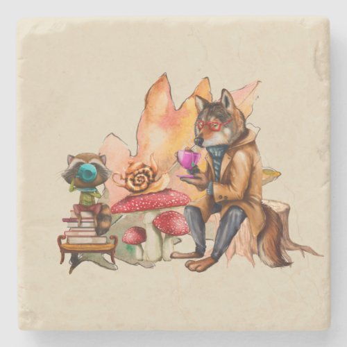 Forest Friends Tea Party Stone Coaster