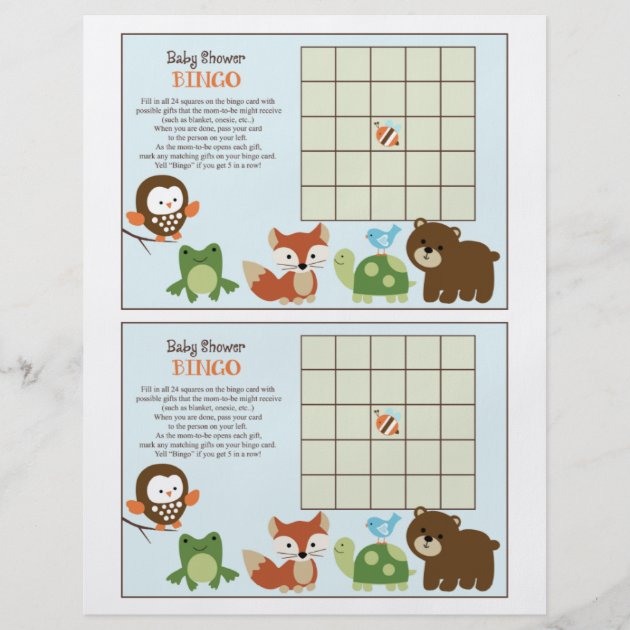 Forest Friends/Tree Tops "Baby Shower Bingo" Sheet