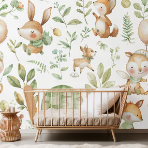 Forest Friends Watercolor Nursery Pattern  Wallpaper