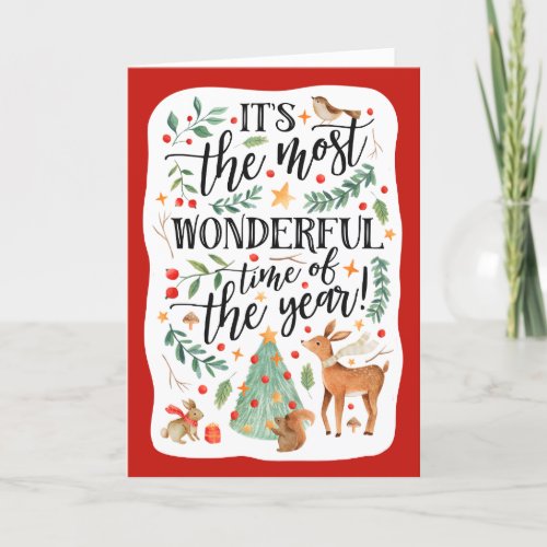 Forest Friends  White  Holiday Card
