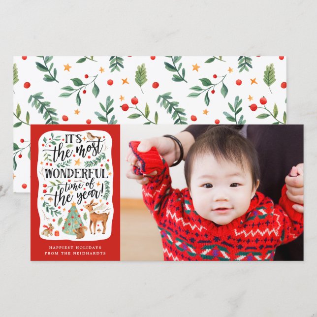Forest Friends | White | Photo Holiday Card (Front/Back)
