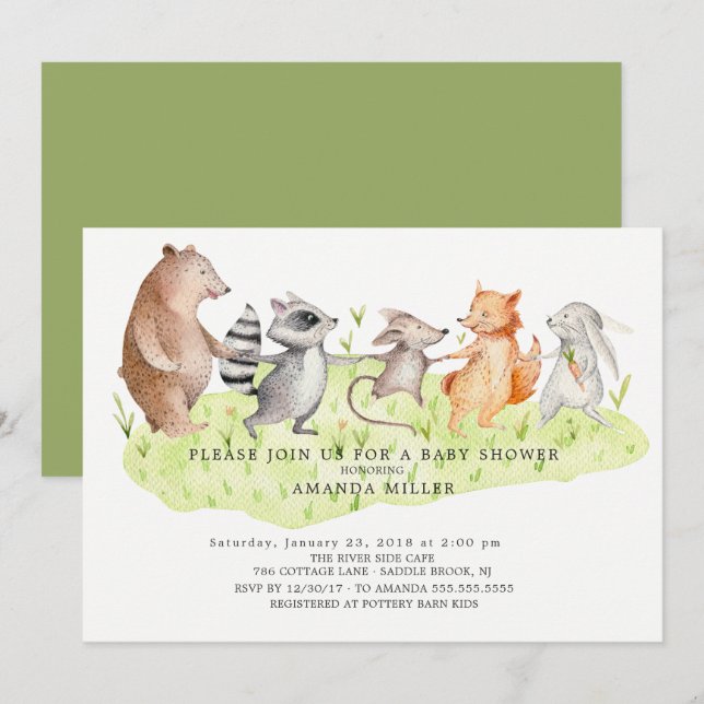 Forest Friends Woodland Baby Shower Invitation (Front/Back)