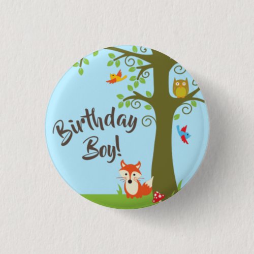 Forest Friends Woodland Cute 1st Birthday Party Button