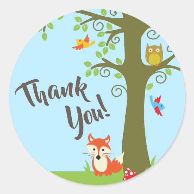 Forest Friends Woodland Cute 1st Birthday Party Classic Round Sticker (Front)