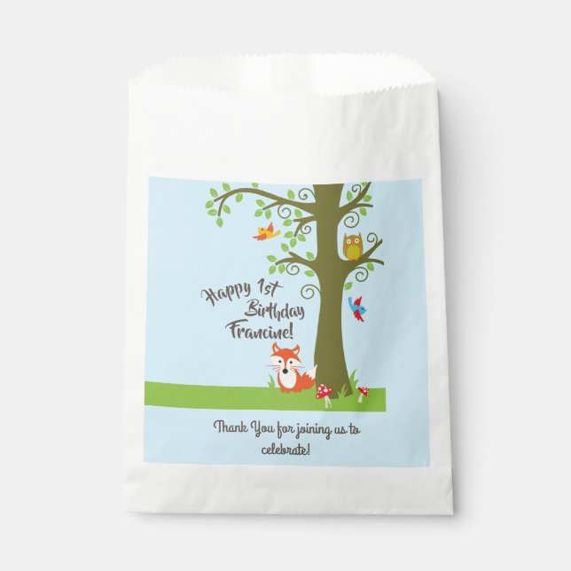 Forest Friends Woodland Cute 1st Birthday Party Favor Bag (Front)
