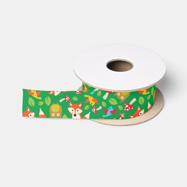 Forest Friends Woodland Cute 1st Birthday Party Satin Ribbon (Spool)