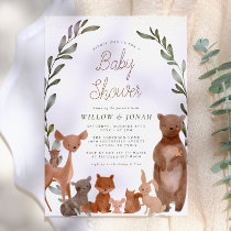 Forest Friends & Woodland Greenery Baby Shower Invitation