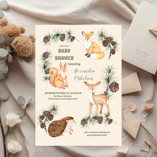Forest Friends  Woodland Greenery Baby Shower Invitation