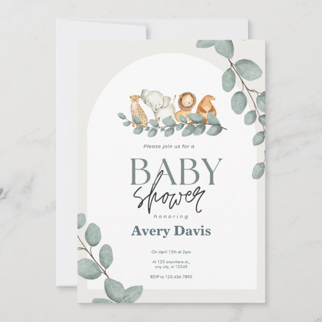 Forest Friends & Woodland Greenery Baby Shower  Save The Date (Front)