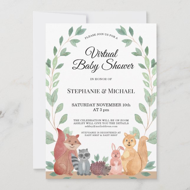 Forest Friends Woodland Virtual Baby Shower Invitation (Front)
