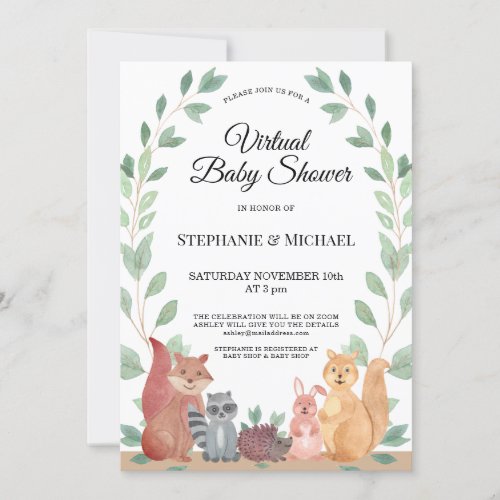 Forest Friends Woodland Virtual Baby Shower Invitation