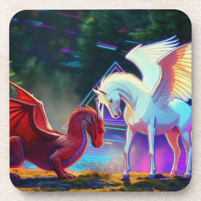 Forest Friends - Young Dragon and Young Pegasus Beverage Coaster (Front)